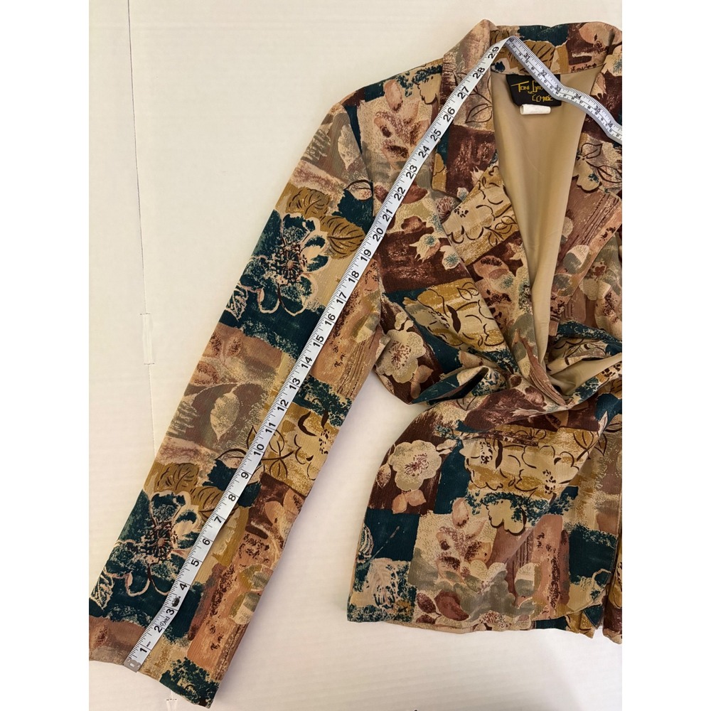 Vintage 80s/90s Earth Tone Artistic Floral Abstract Collage Boho Blazer Medium - Picture 7 of 8